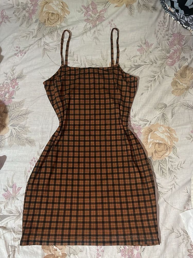 Brown Plaid Mini Dress