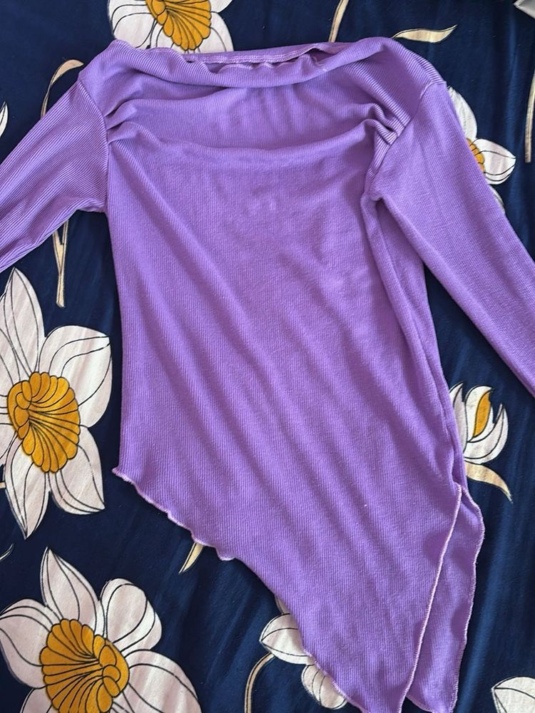 Purple Asymmetrical Long Sleeve Top