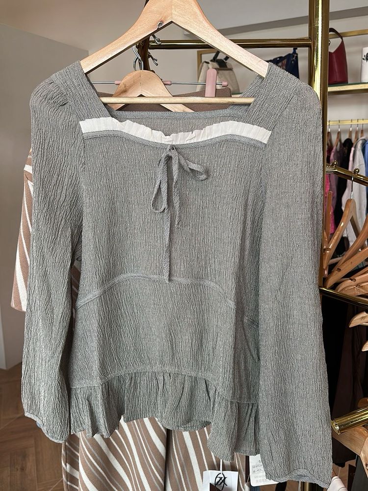 Korean Gray Long Sleeve Top