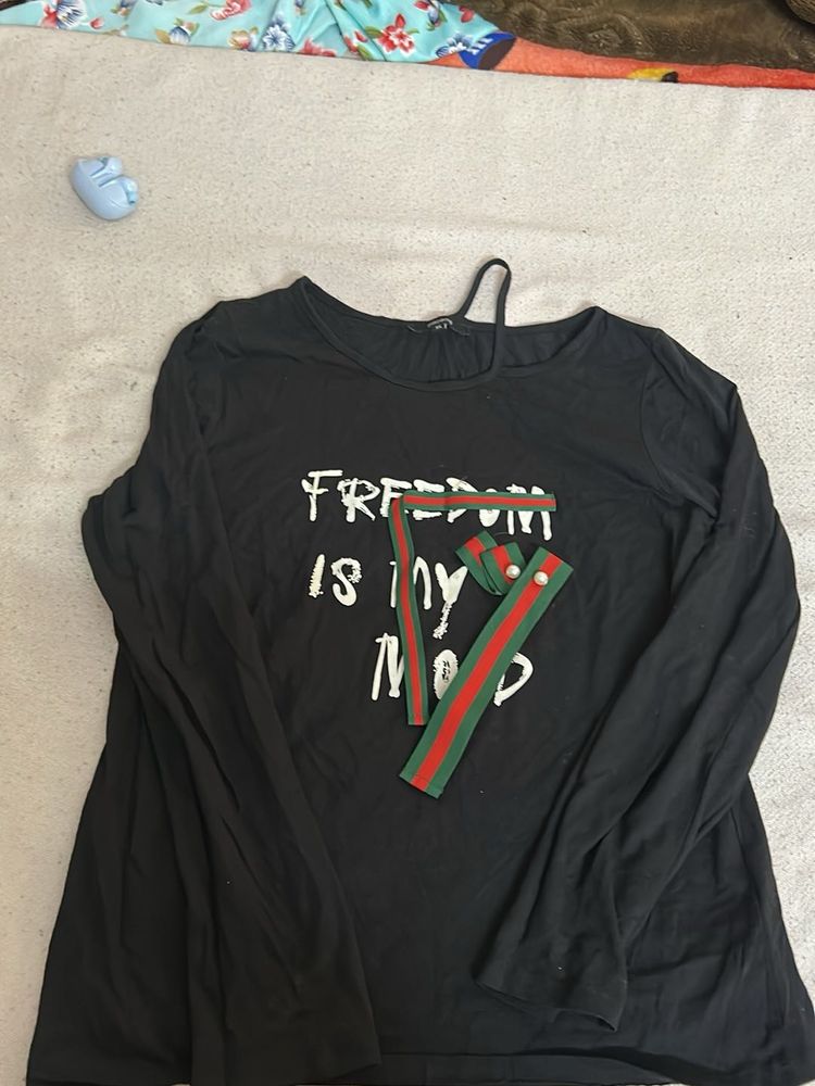 Black 'Freedom' Long Sleeve Top