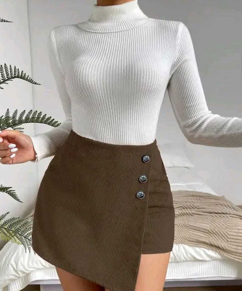 Corduroy Asymmetric Mini Skirt