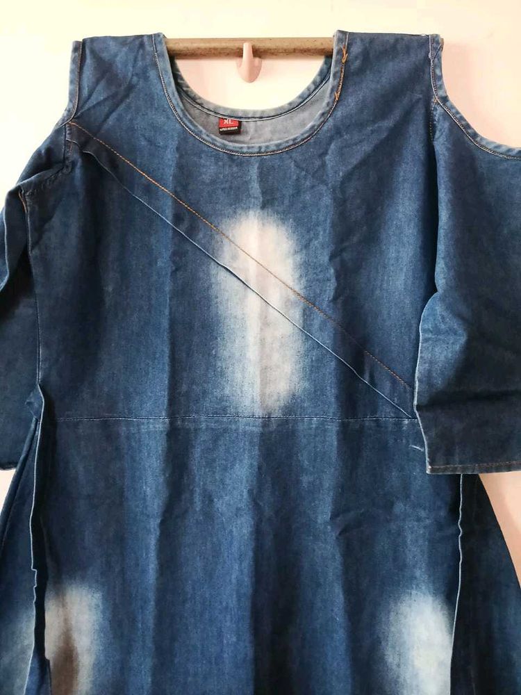 Stylish Denim Cold Shoulder Dress