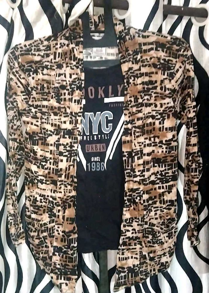 Stylish Patterned Shirt &amp; Tee Set