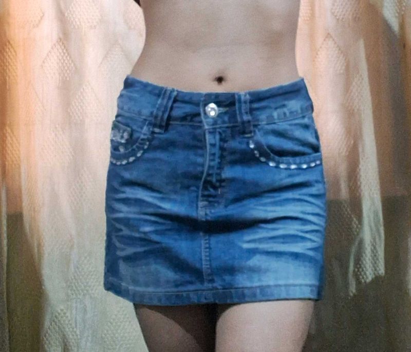 Trendy Blue Denim Skirt