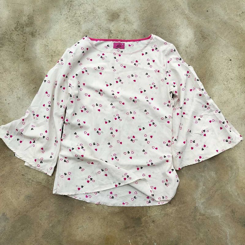 Heart Print Bell Sleeve Top