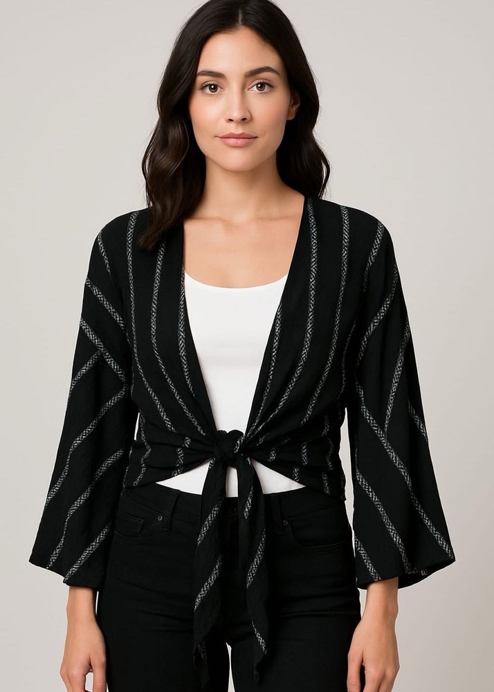 Striped Tie Front Cardigan