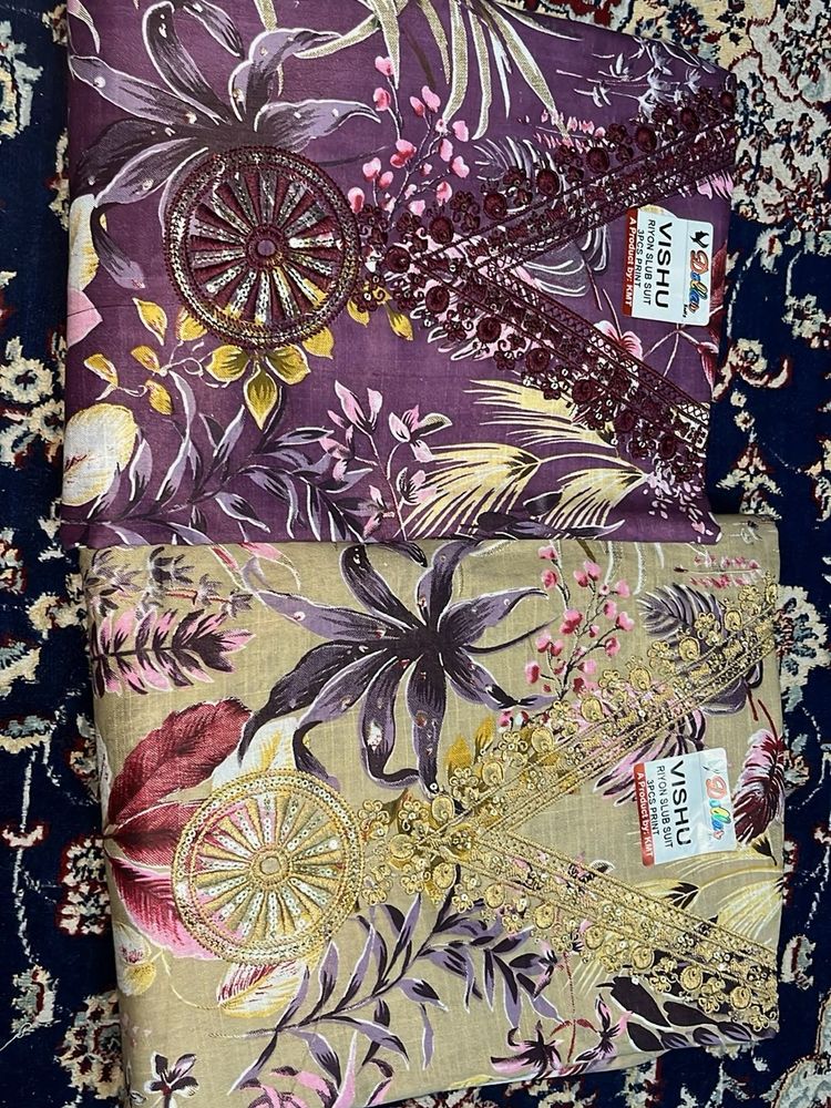 Two Suits Floral Rayon Unstitched Suit Fabric