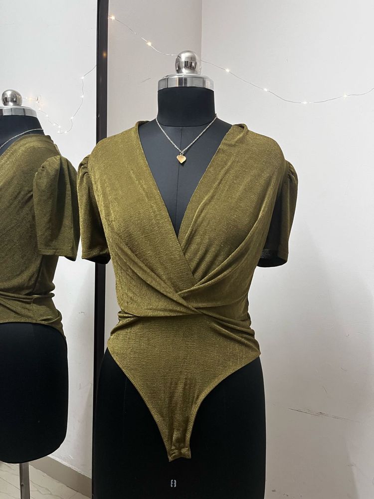 Olive Shiny Body Suit