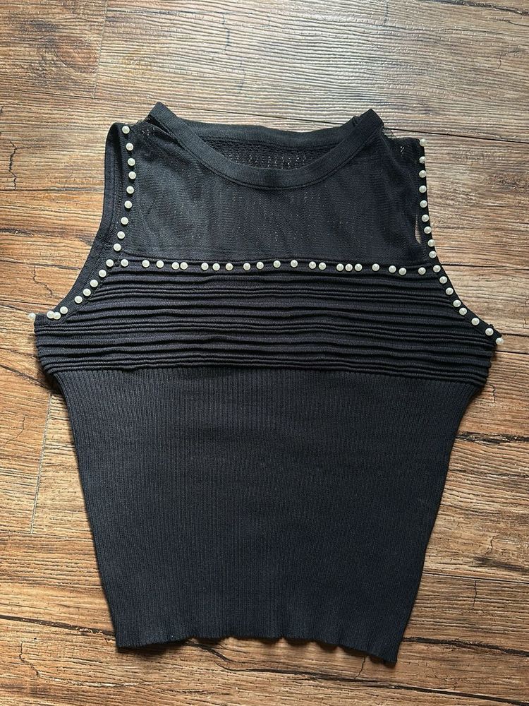 Black Pearl Embellished Knit Tank