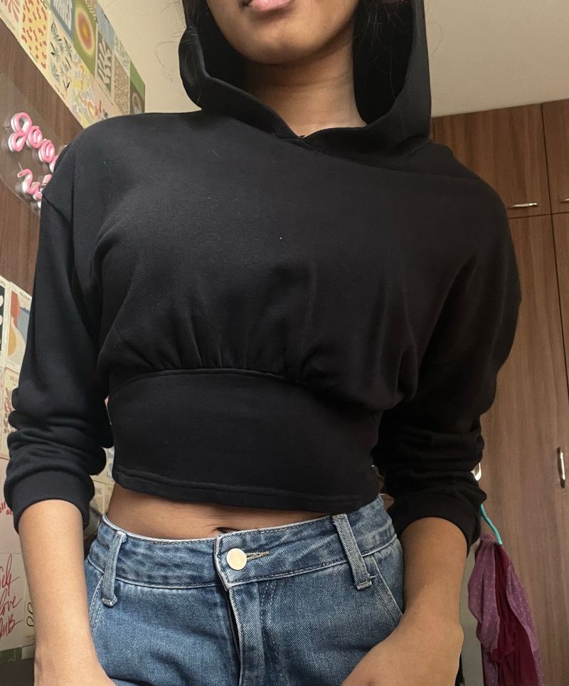 Black Cropped Hoodie