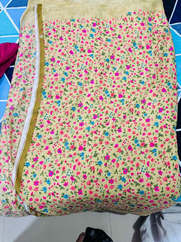 Floral Print Fabric with Gold Border