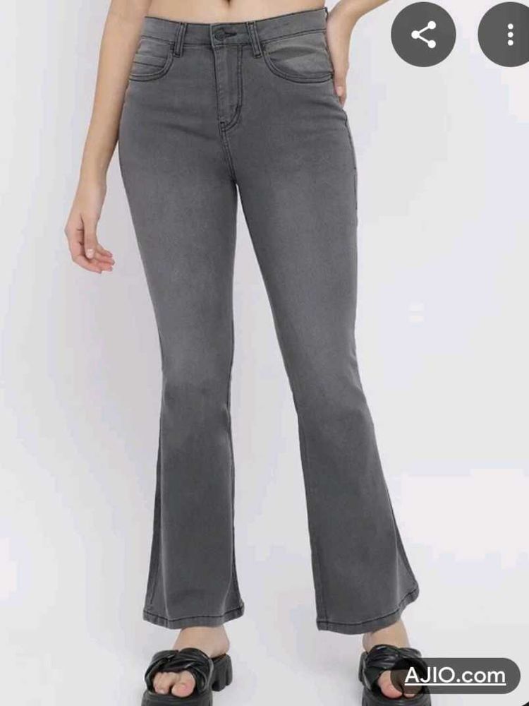 AJIO Grey Flared Jeans