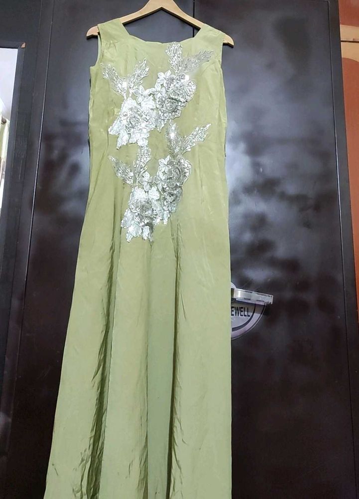 Lime Green Party Wear Long Dress For 32 Bust