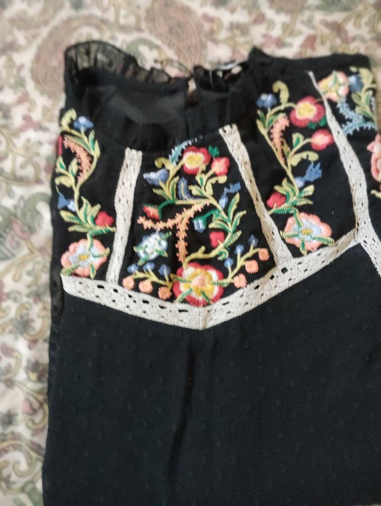 Embroidered Black and peach top