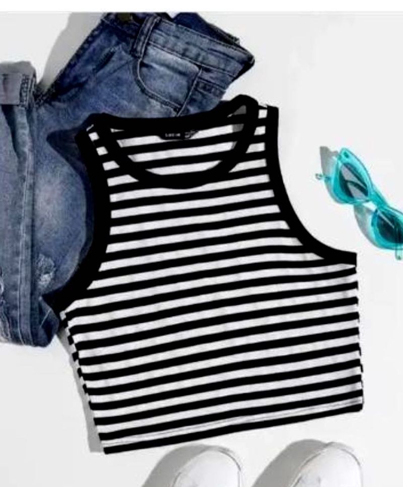 Black And White Striped Crop Top