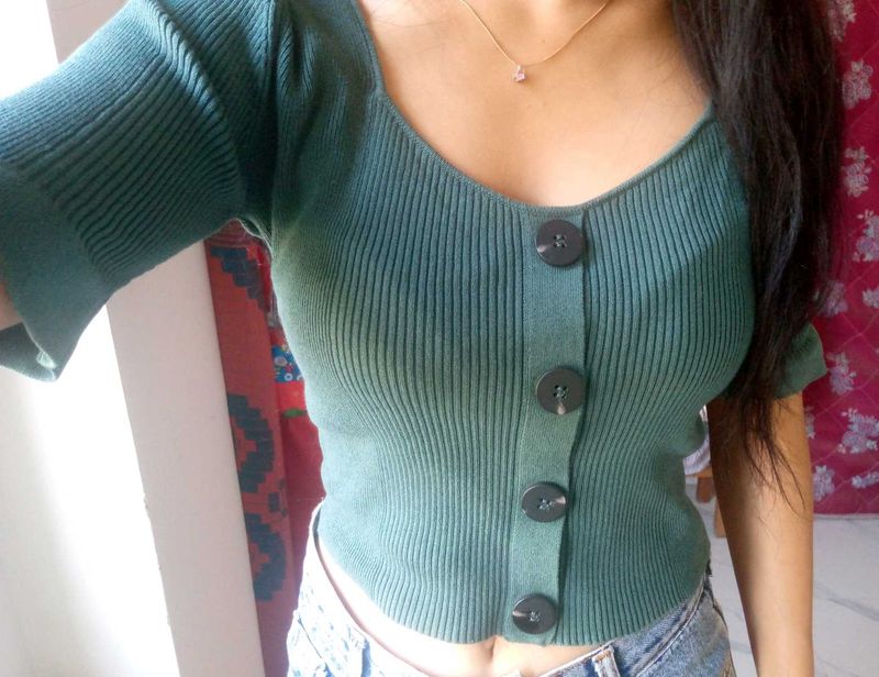 Cute Green Button-Down Top