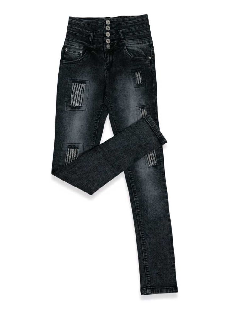 Distressed High-Waisted Black Jeans