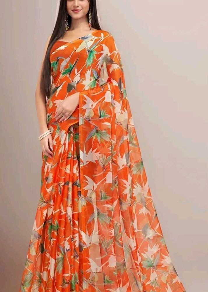 Orange Floral Saree