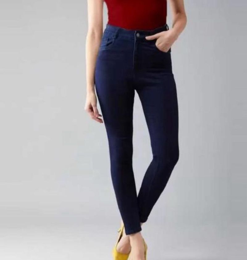 Dark Blue High-waist Skinny Jeans [streachable]