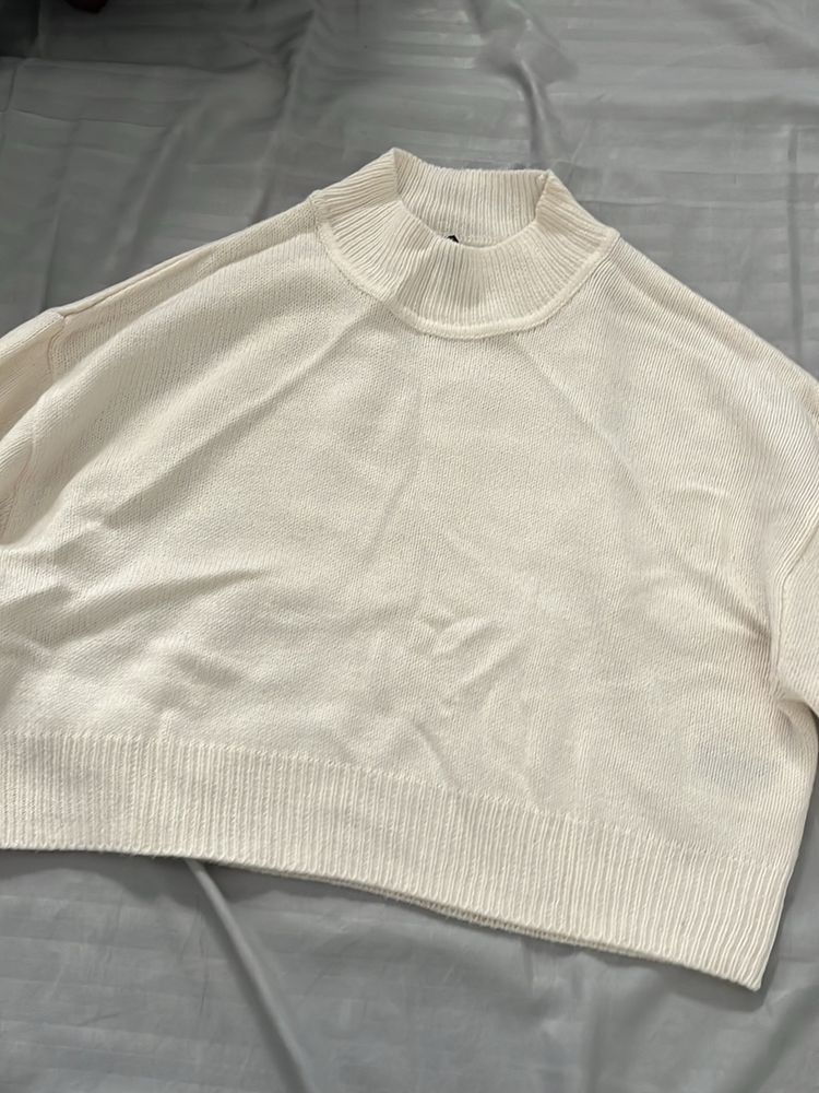 Crop White High Neck Sweater H&amp;m