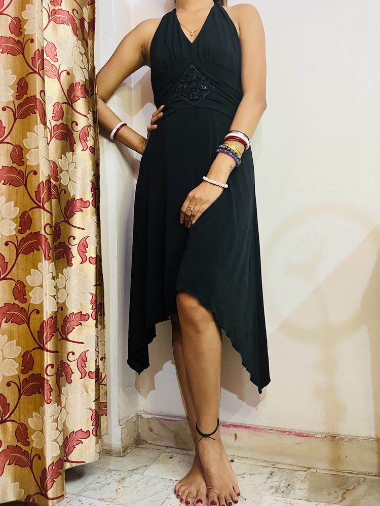 Zara Black Halter Neck Part Wear Dress