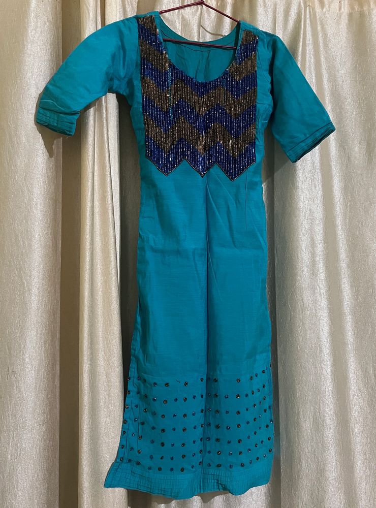 Teal Embellished Kurti