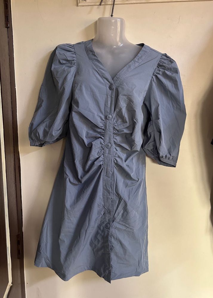 Blue Puff Sleeve Mini Dress