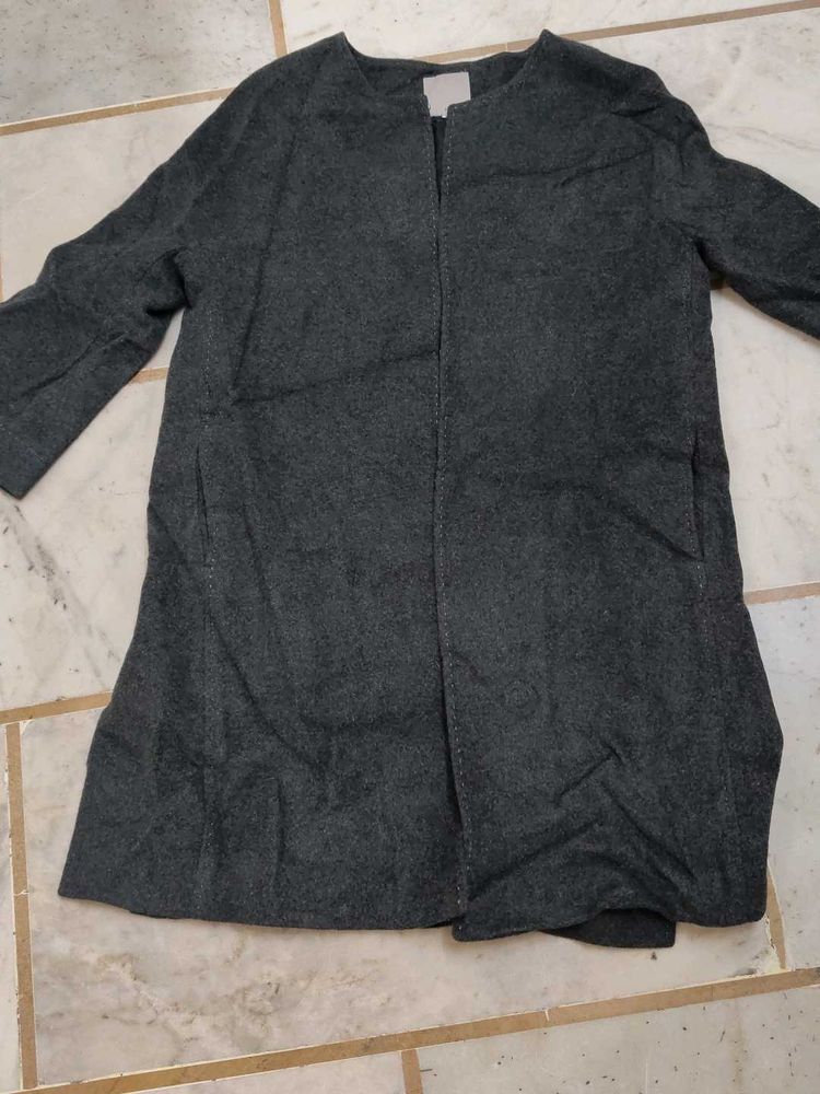 Elegant Gray Open-Front Coat