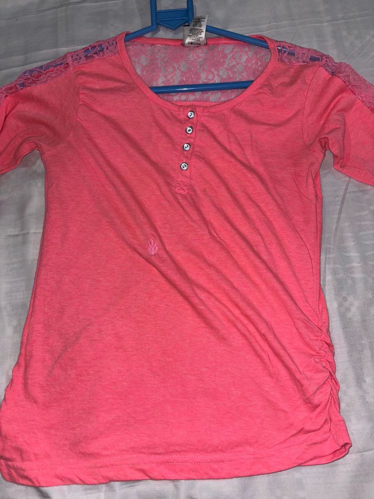 Coral Lace Trim Top