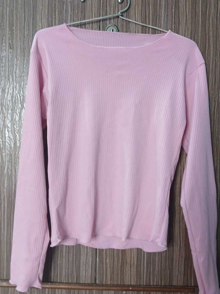 Pink Ribbed Long Sleeve Top