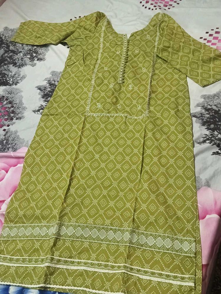 Green Printed Kurta Set