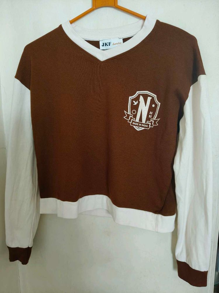 Wednesday Brown &amp; White Varsity Sweater