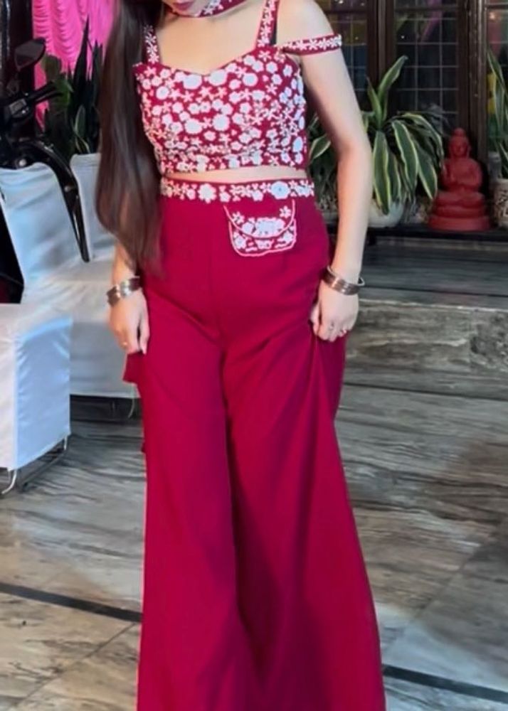 Pearl Work Red Sharara