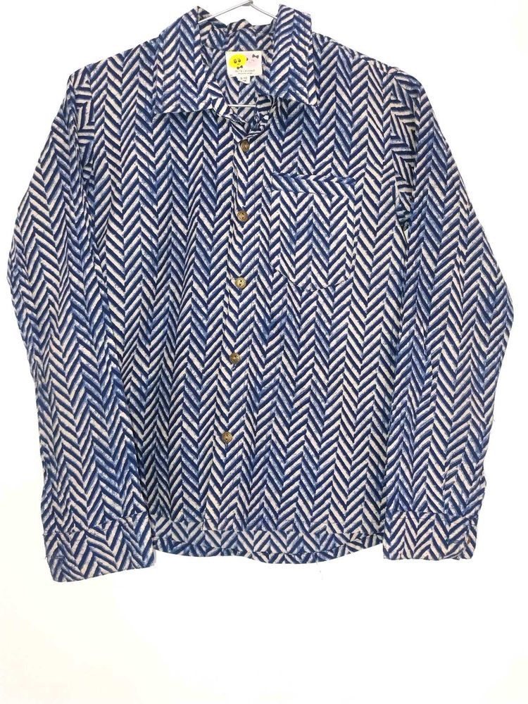 Blue Patterned Button-Down Shirt
