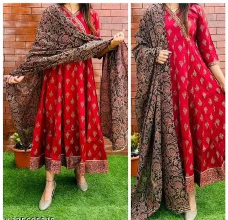 Red Anarkali Kurti with Dupatta Set