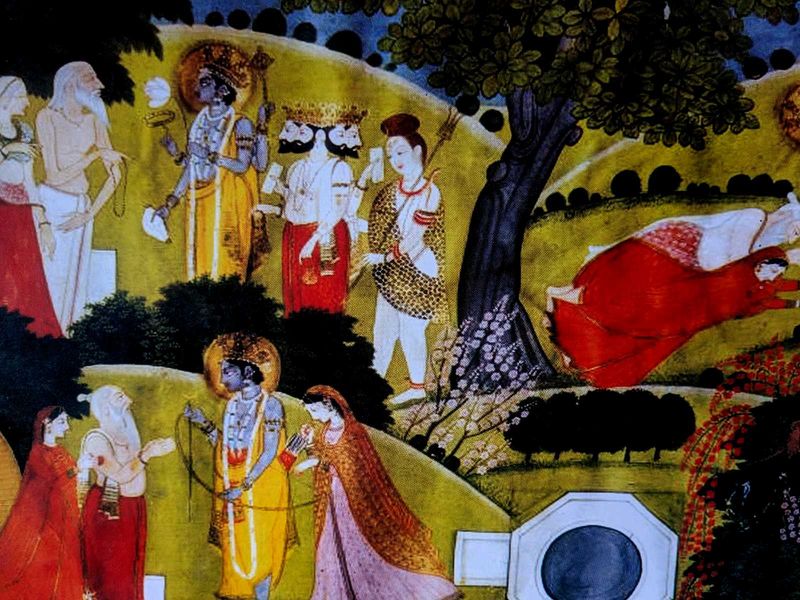 Painting of Brahma Vishnu Mahesh leela