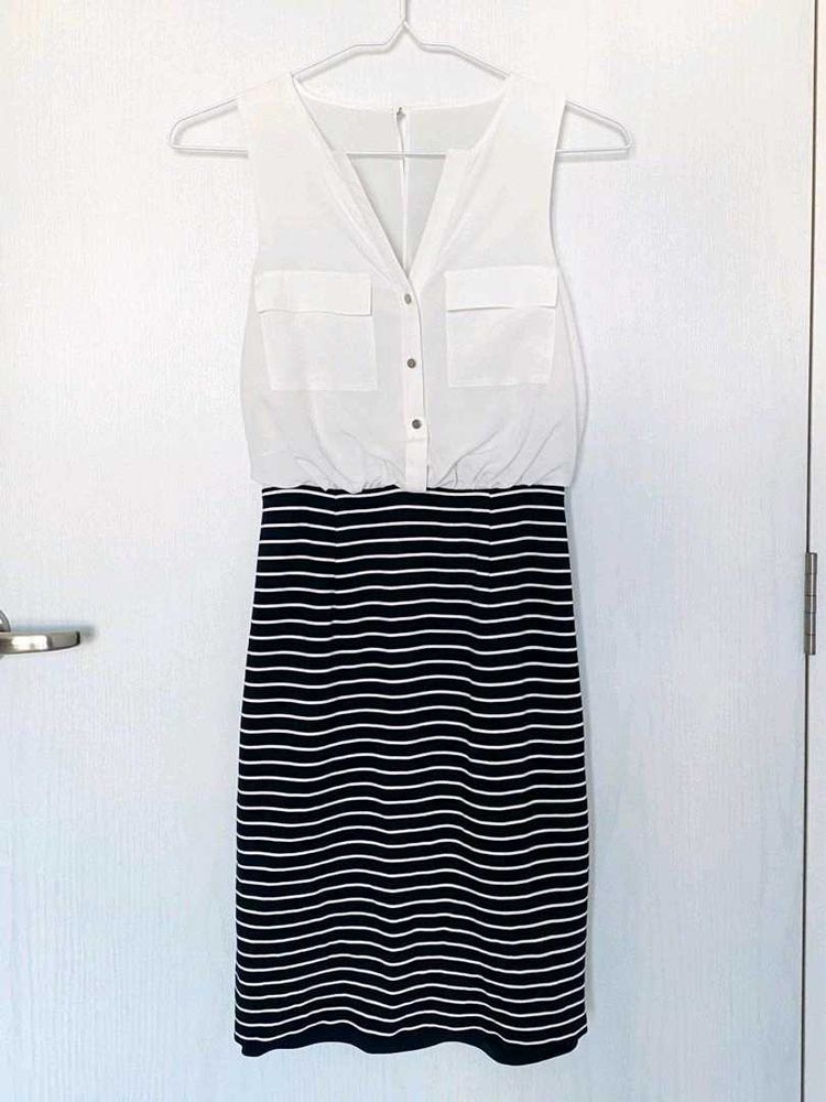 white w/ navy blue stripe pencil skirt Dress