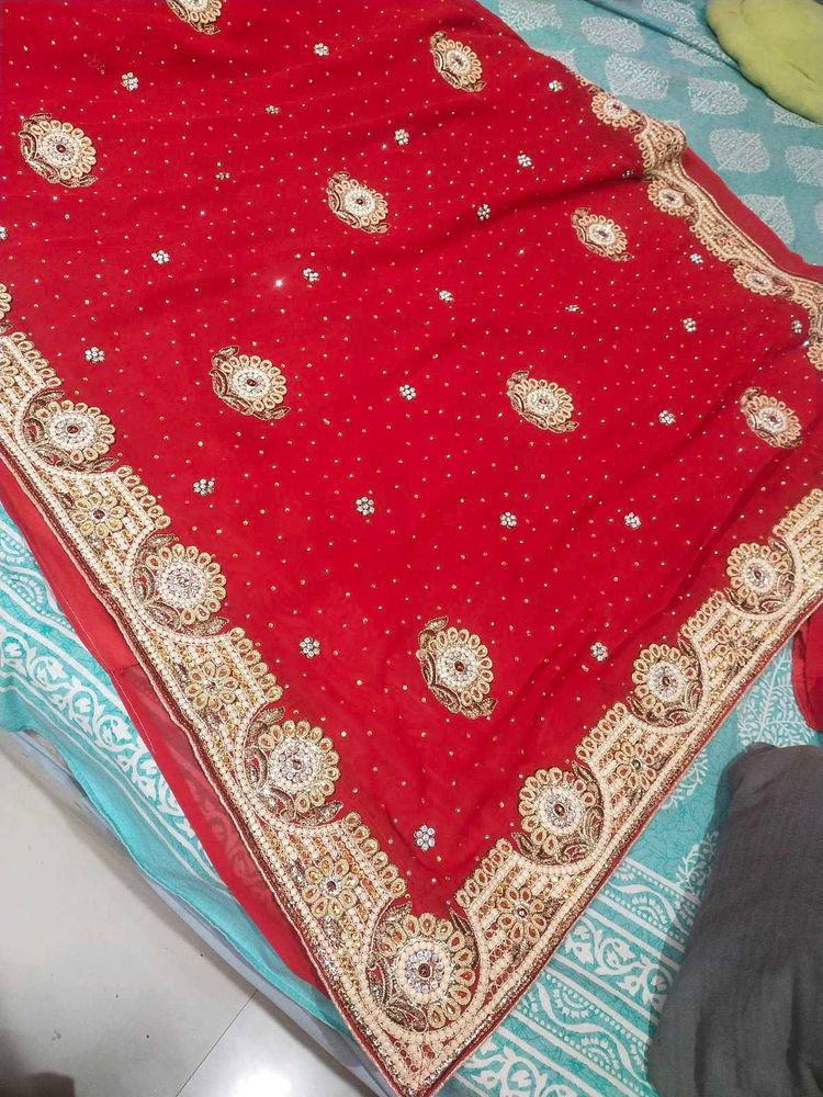 Red Embellished Saree with Blouse