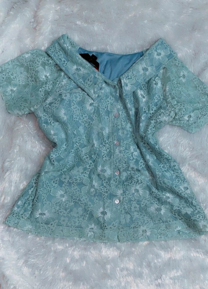 Vintage Blue Lace Peter Pan Collar Top🌸❤️