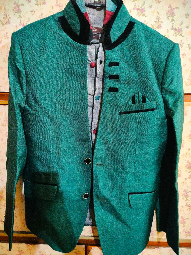 Emerald Green Mandarin Collar Blazer