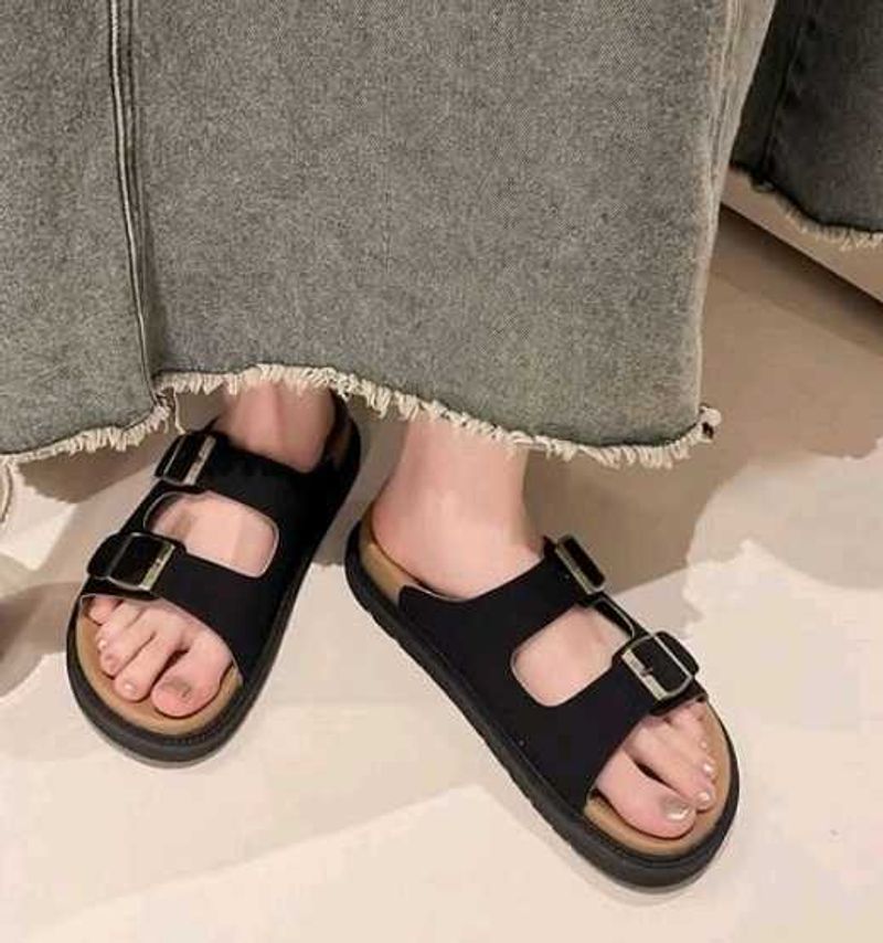 Thailand Black Double Buckle Sandals