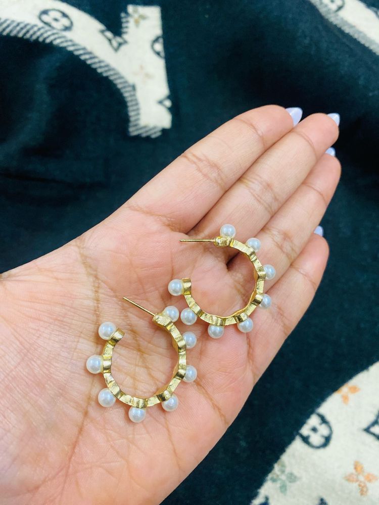 Pearl Accent Hoop Earrings