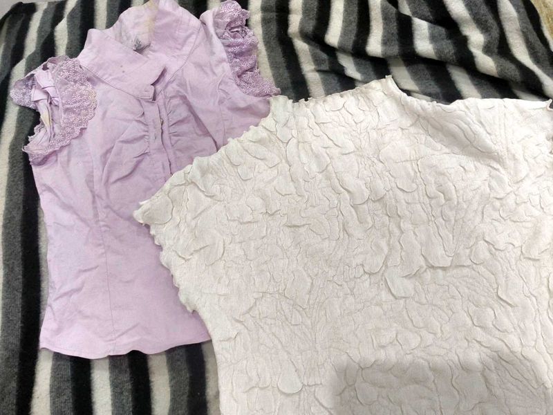 Lavender Shirt And White Free Size Top