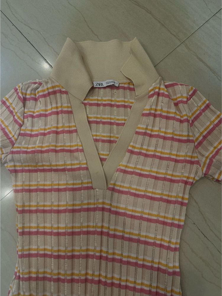 Zara Striped Knit Midi Dress