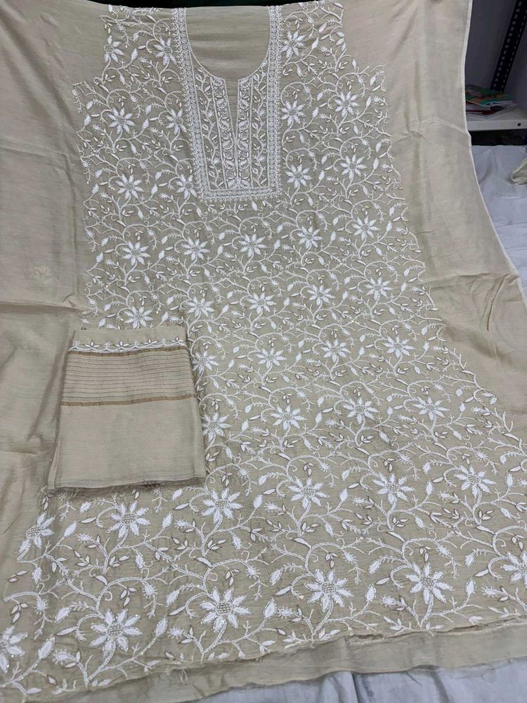New Moonga Silk Lucknow Chickankari Suit