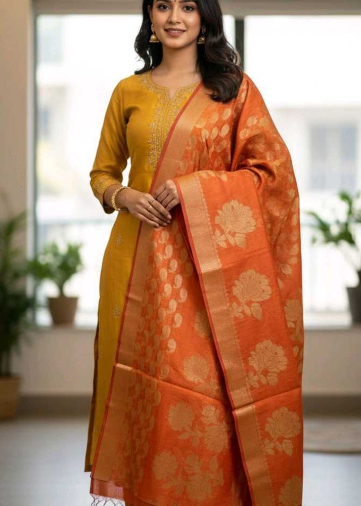 Orange Floral Dupatta