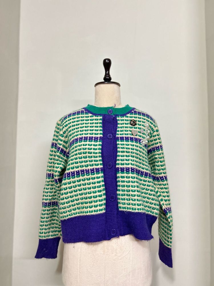 Green &amp; Purple Knit Cardigan