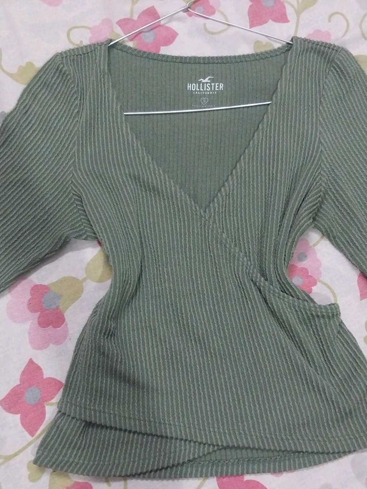Hollister California Crop Olive Green Ribbed Top