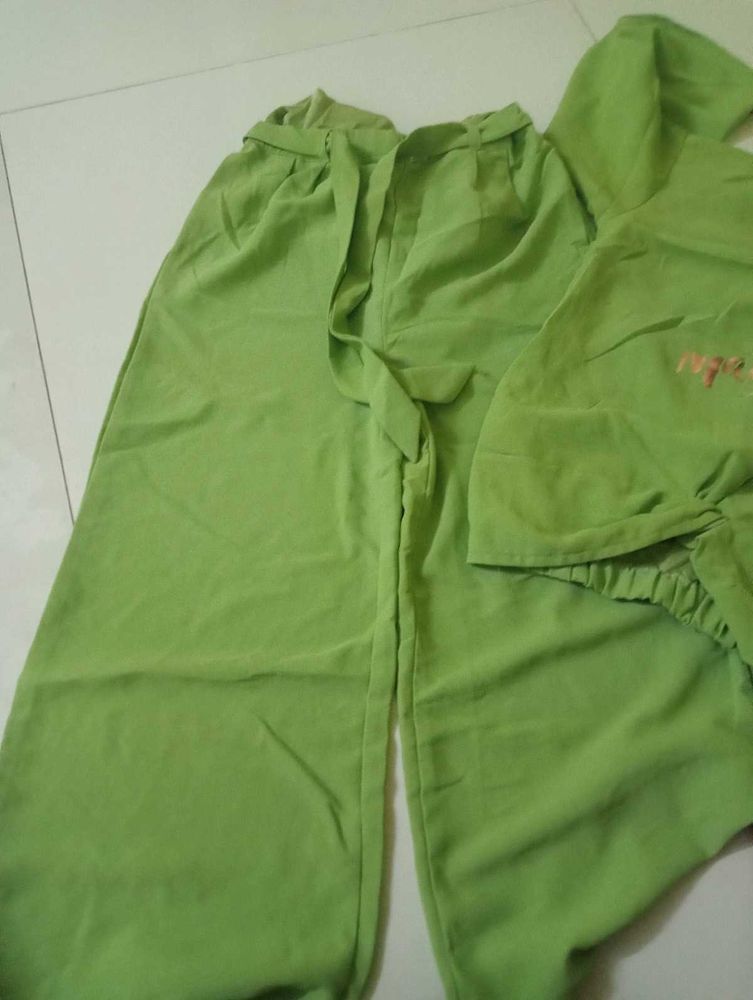 Green Wide Leg Pants &amp; Top Set