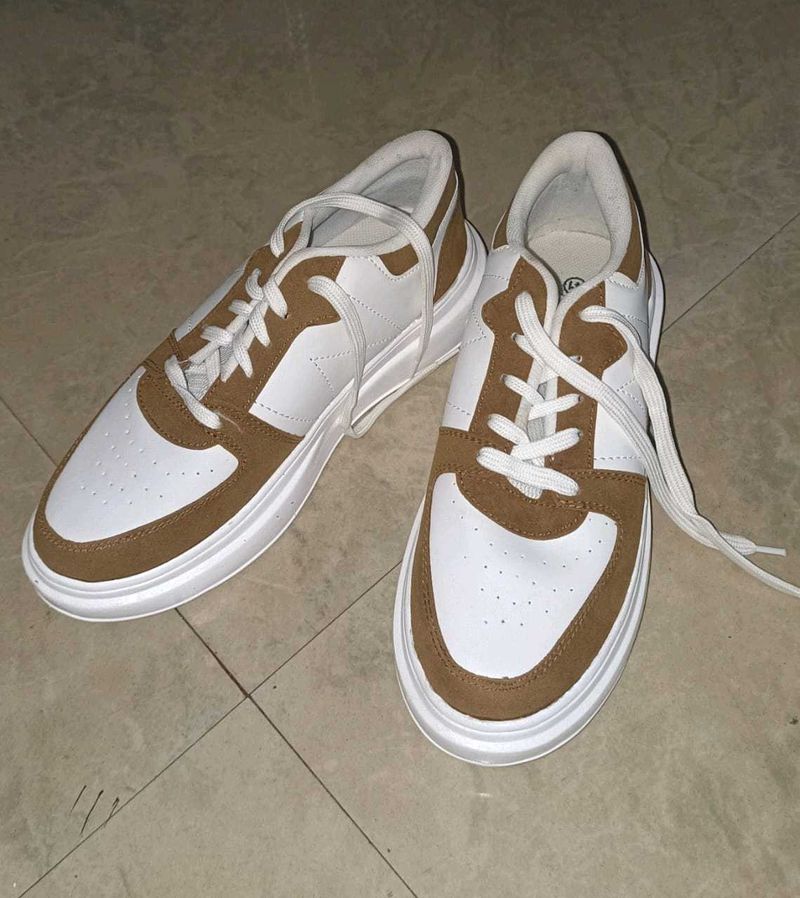Stylish White &amp; Brown Sneakers